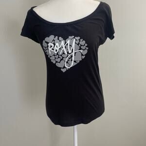 Roxy Women's Y2k Graphic Tee Heart Logo Sz Medium Stretch -Black